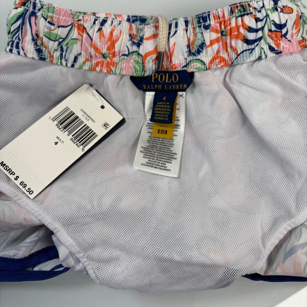 Polo Ralph Lauren Boys 4 Multi Print Swim Trunk New Tropical Floral Seahorse